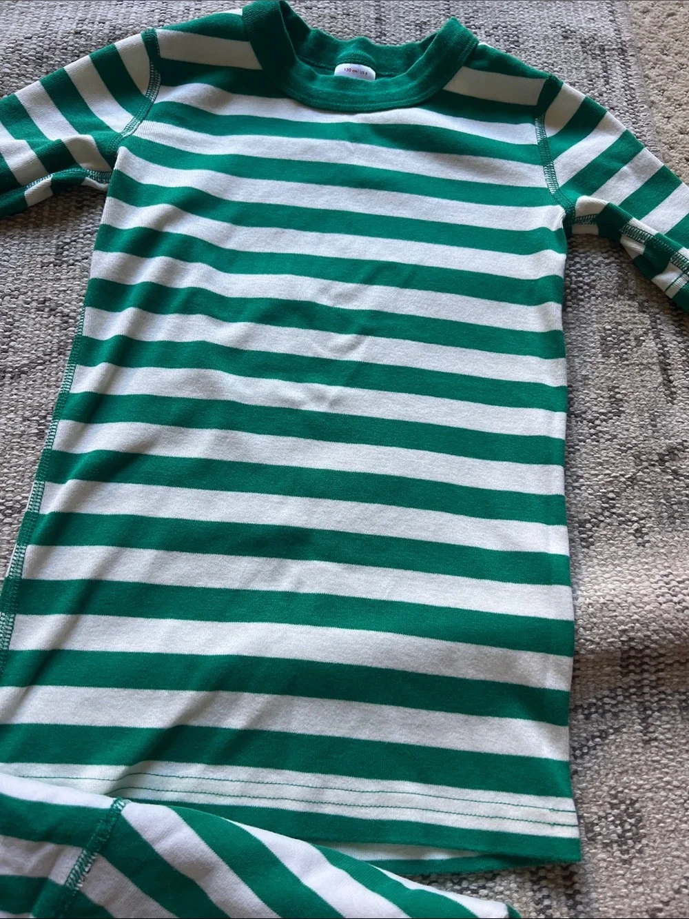Hanna Andersson Green and White Striped Kids Pajama Set